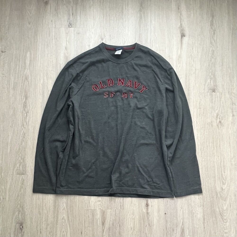 Vintage Y2K Style Old Navy Spell Out Crewneck Long Sleeve Gray Y2K Mens Large